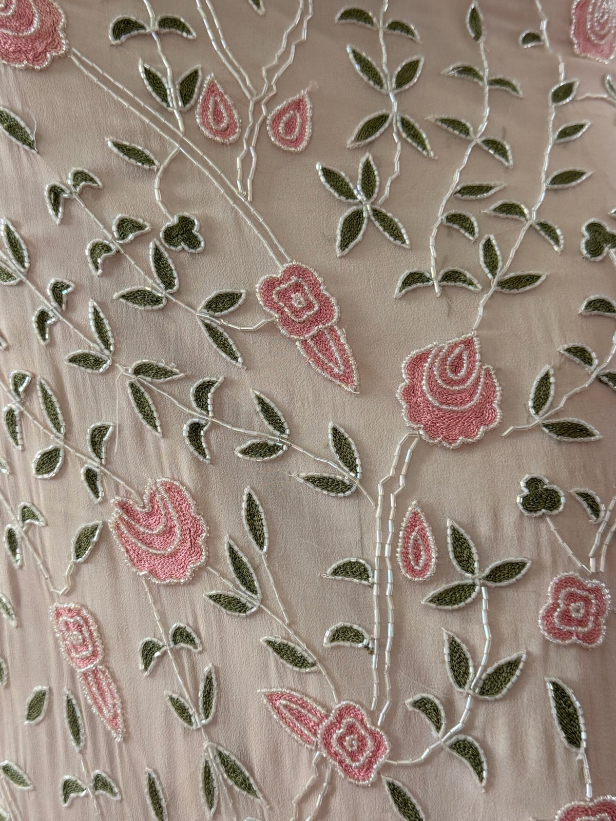 Vintage 90s baby pink silk beaded open back evening dress
