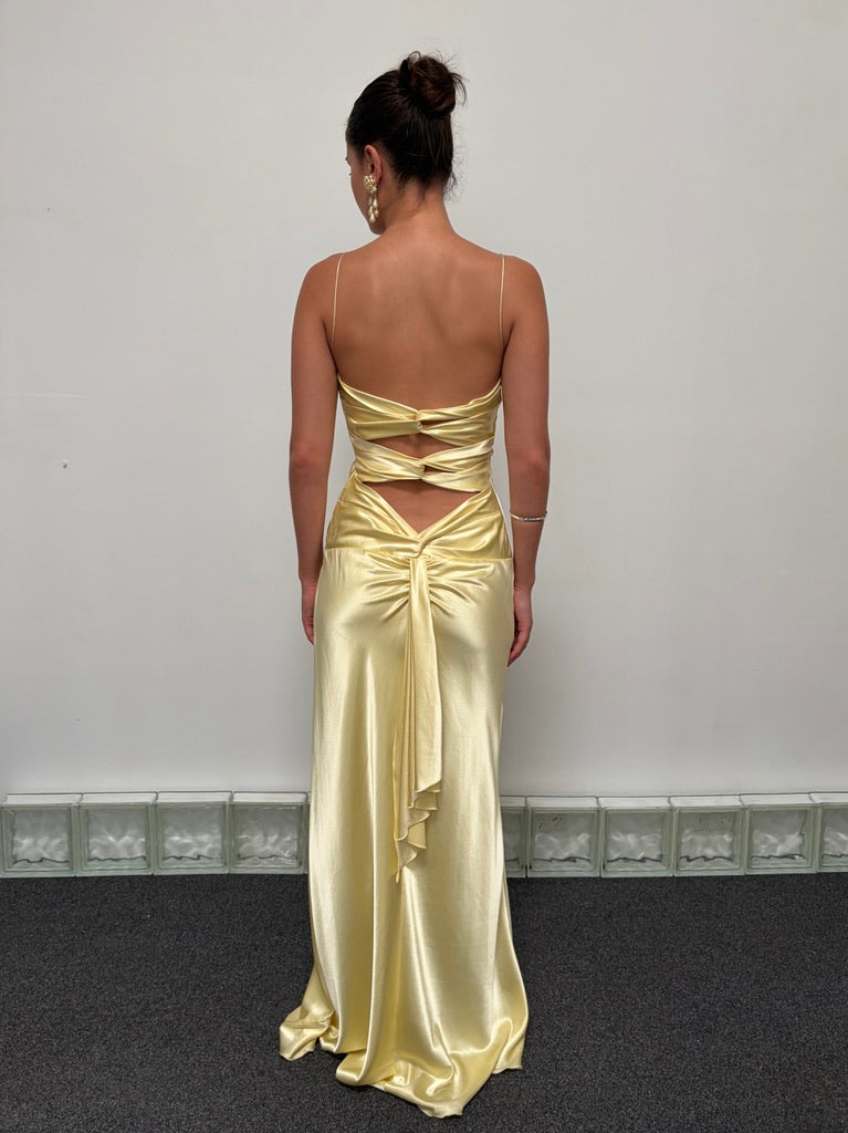 Vintage Y2K Ruth Tarvydas lemon satin twist gown