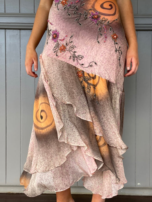 Vintage Y2K silk beaded whimsical slip dress