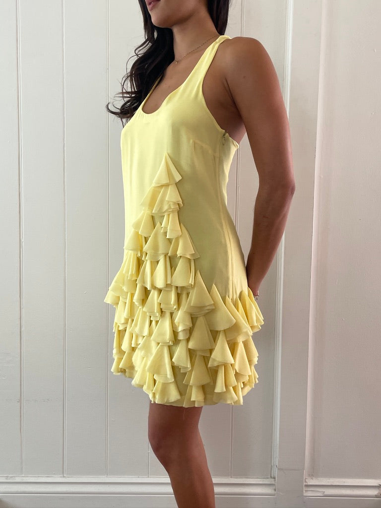 Vintage y2k lemon yellow mini dress with ruffles