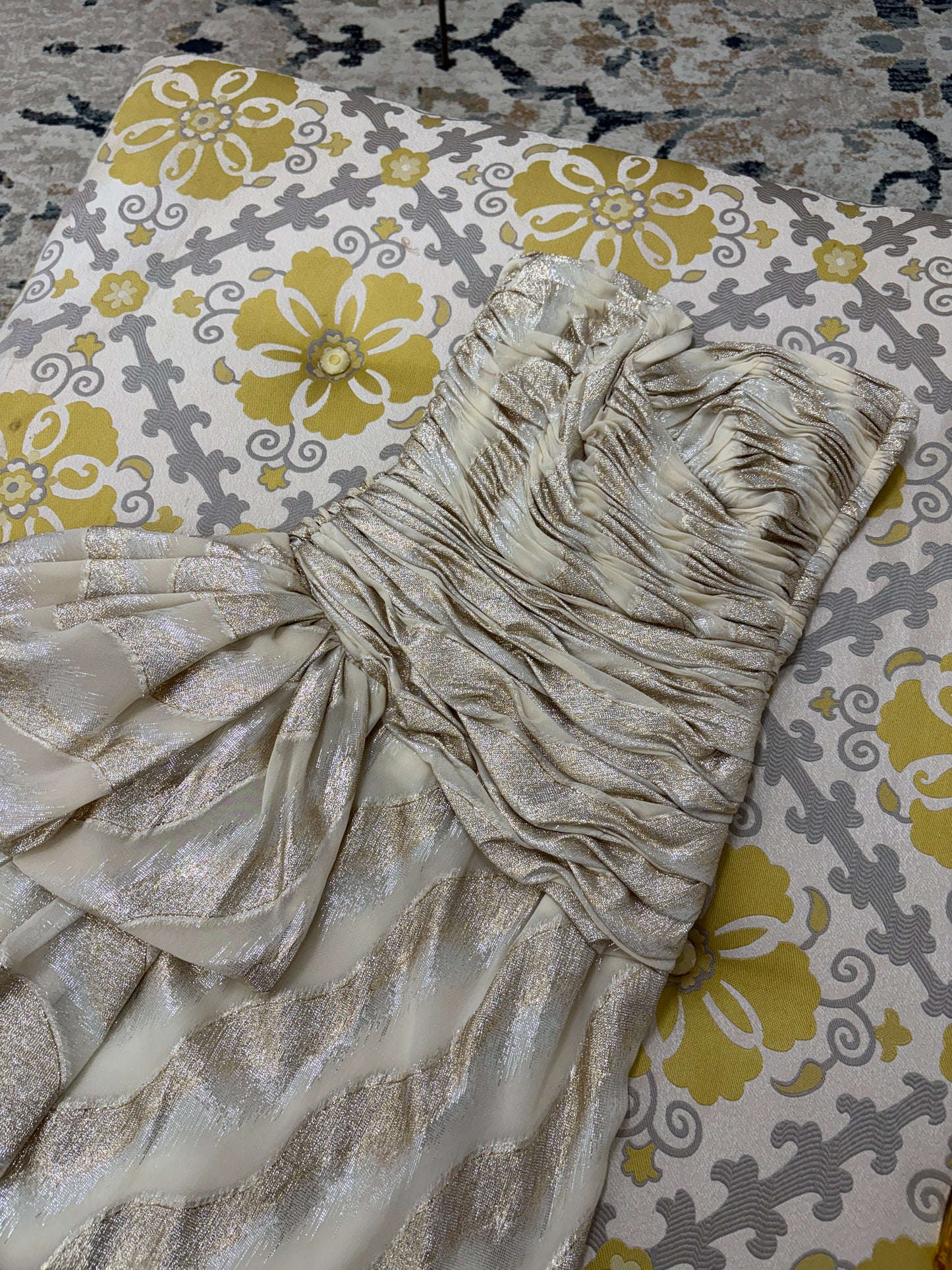 Vintage 80s Victor Costa metallic drop waist evening gown
