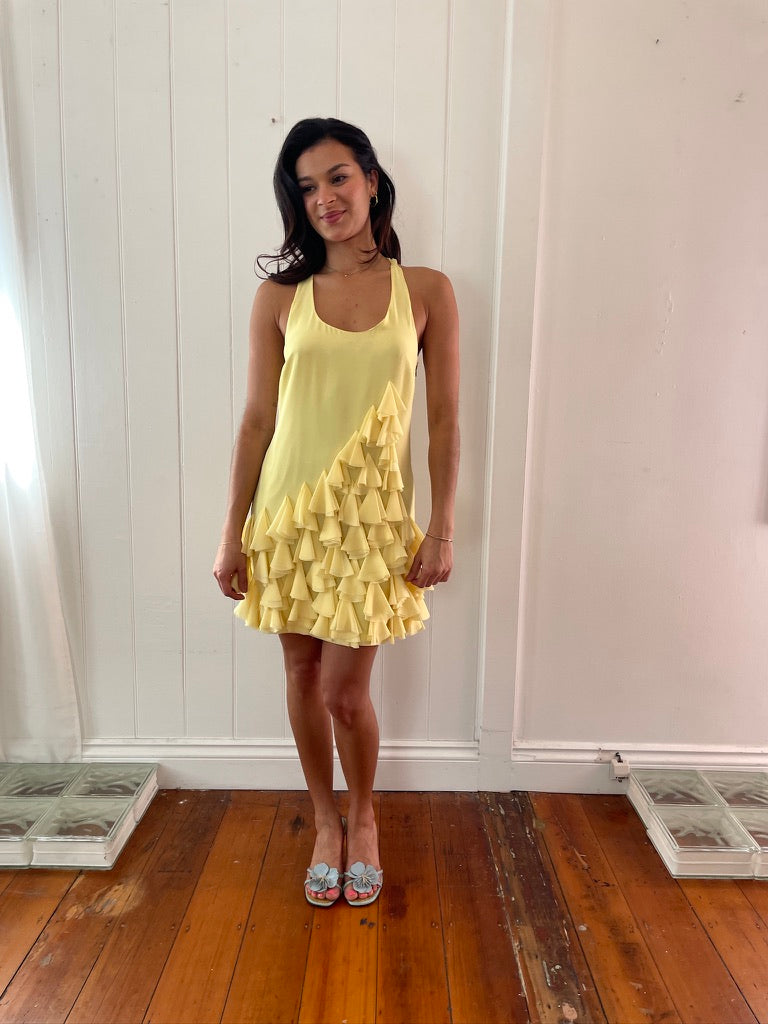 Vintage y2k lemon yellow mini dress with ruffles