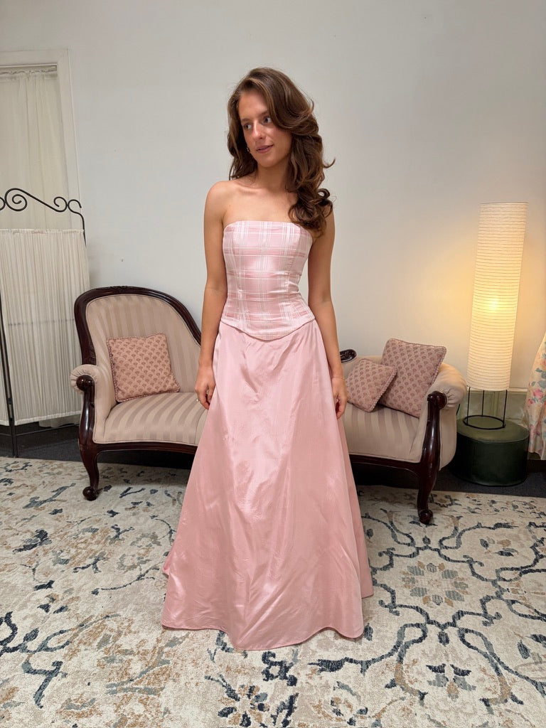 Vintage 90s Jessica McClintock for Gunne Sax pink strapless evening dress