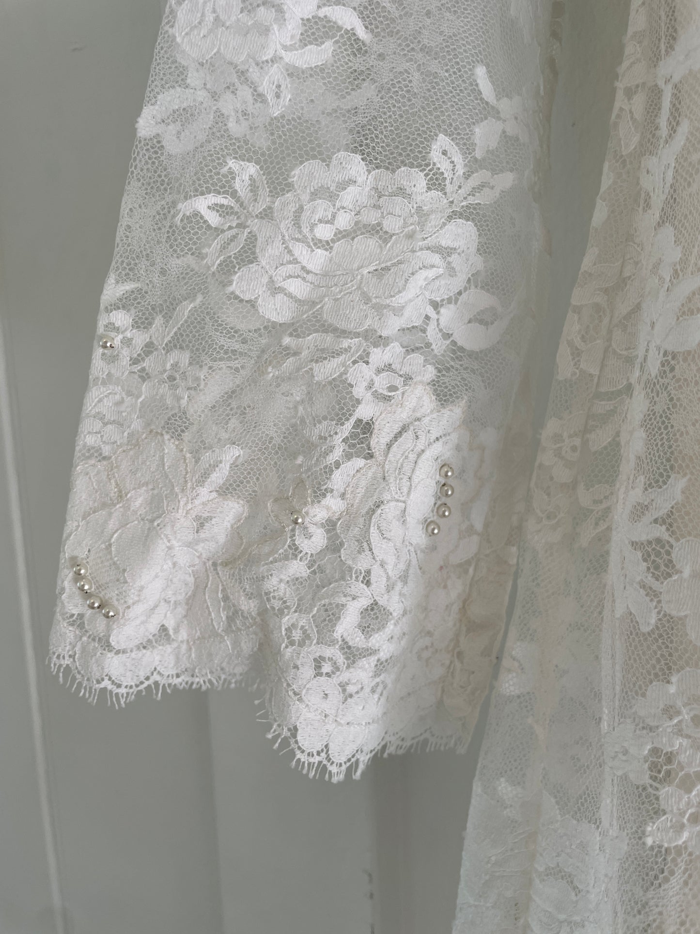 Vintage 60s long sleeve satin column gown with lace cape