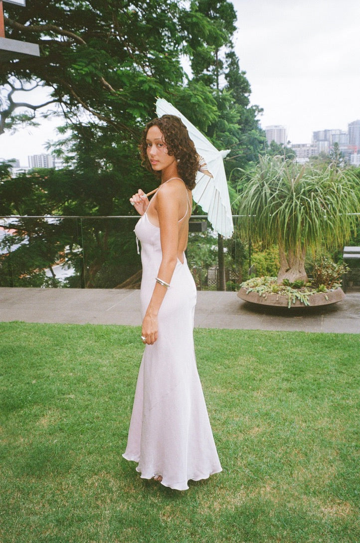 Vintage 90s ballet pink open back slip dress with bow detail