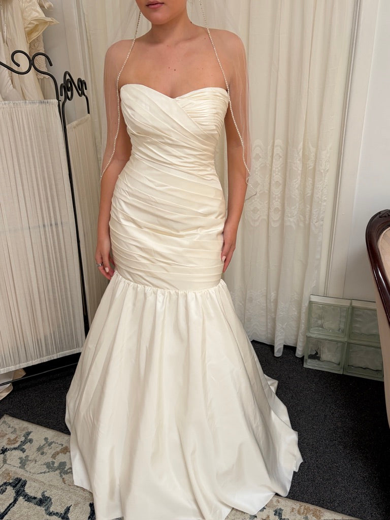 Vintage Y2K taffeta strapless drop waist mermaid wedding gown