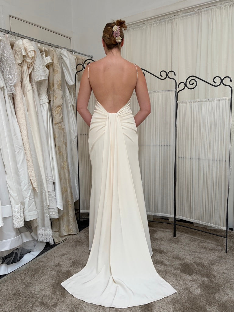 Vintage 00s Suzanne Neville silk backless wedding gown