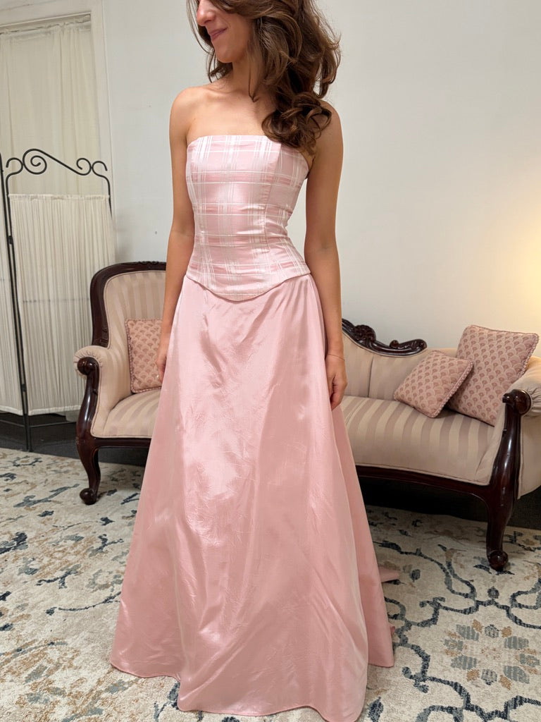 Vintage 90s Jessica McClintock for Gunne Sax pink strapless evening dress