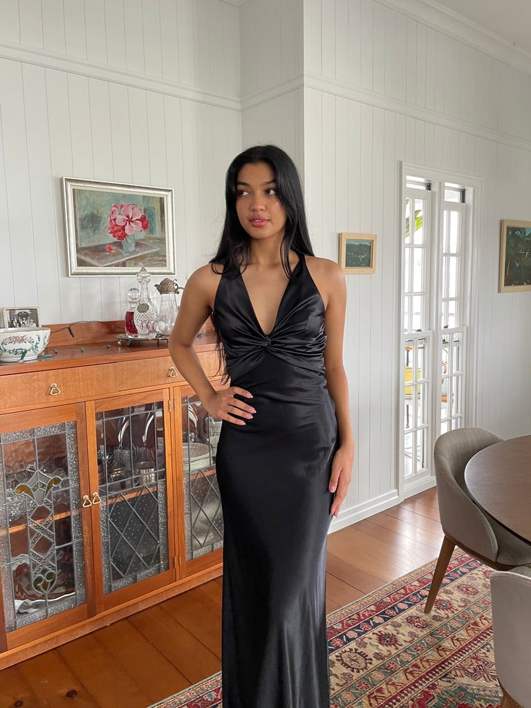 Mili Dress - Vintage Y2K Ruth Tarvydas black satin evening gown with bow