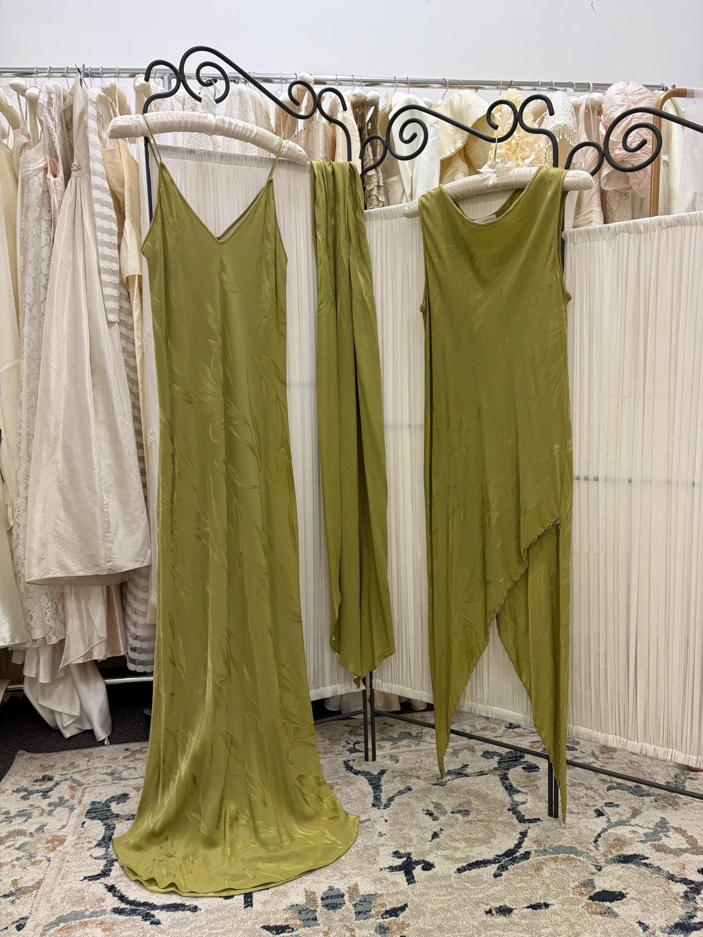 Vintage 90s Carol Peretz chartreuse pure silk 3 piece evening set