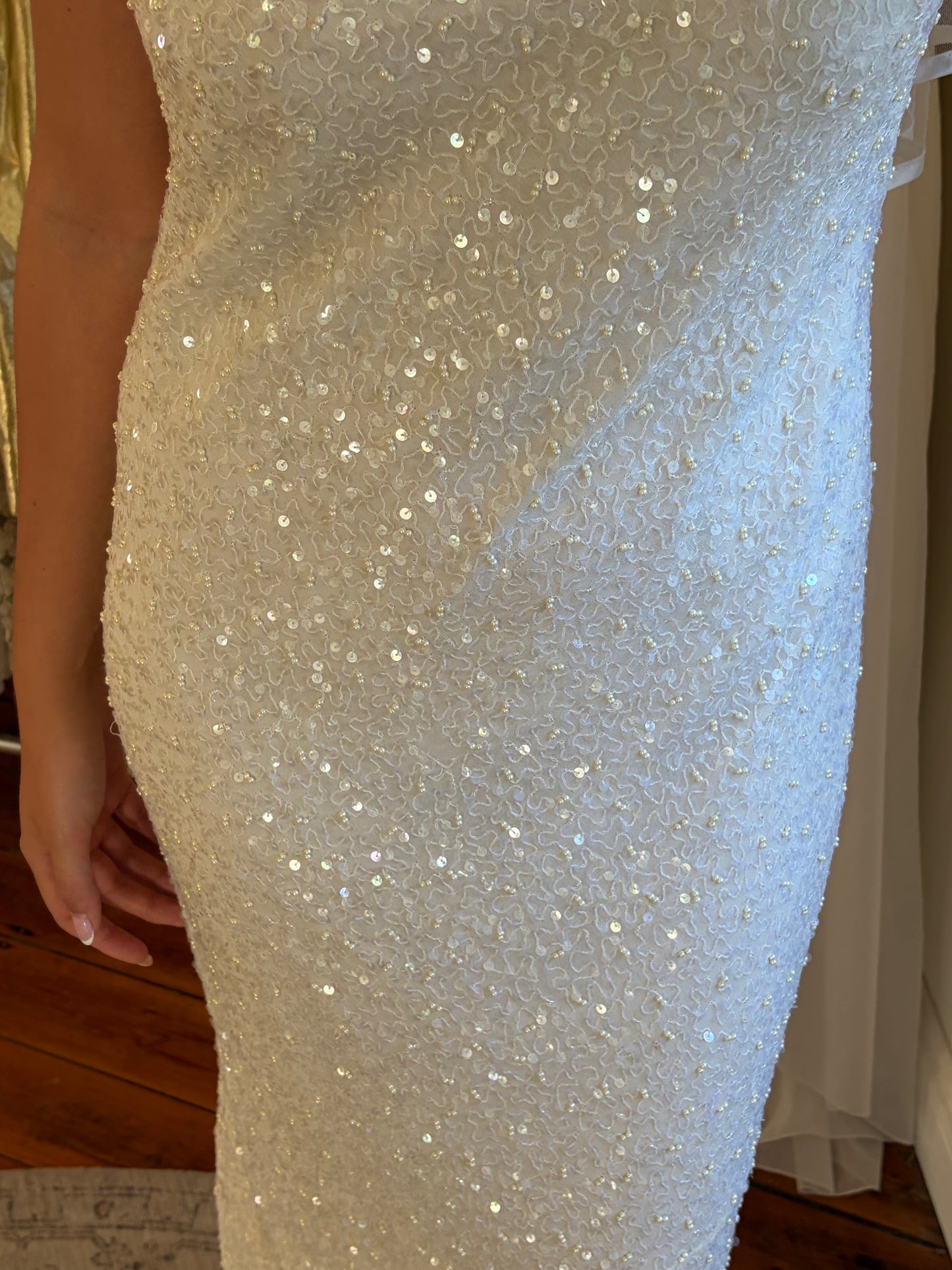 Vintage 90s silk beaded high neck gown with low back