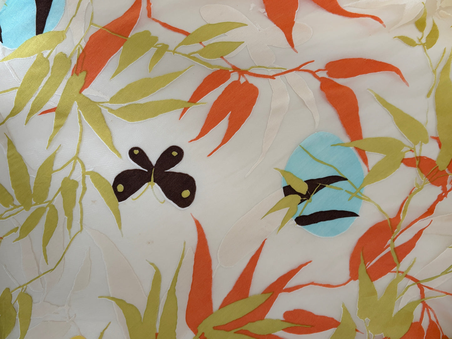 Vintage 00s silk butterfly print high neck dress with frog clasps