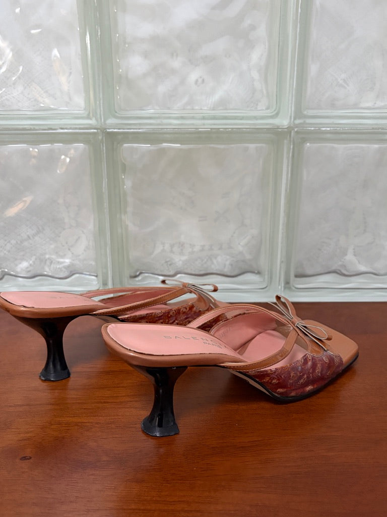 Vintage Balenciaga caramel square toe mules with bow