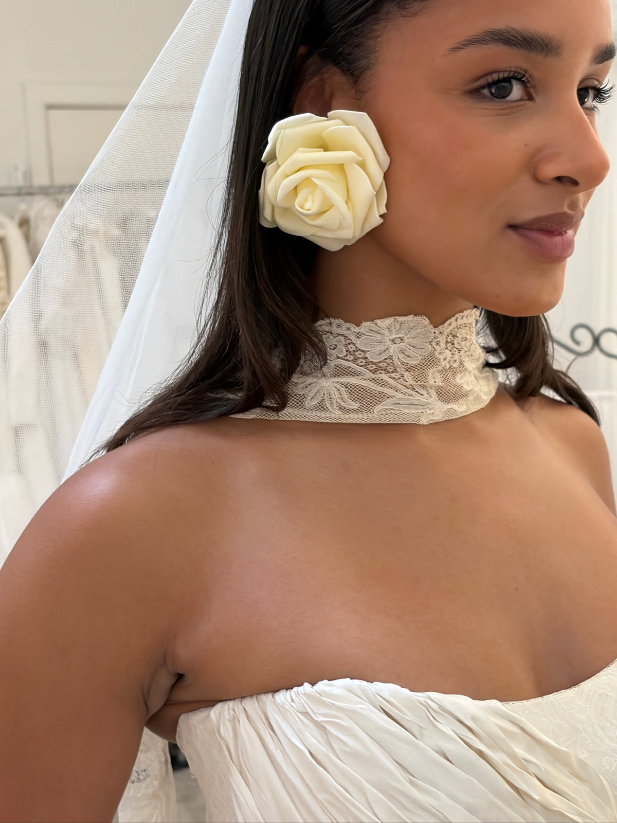 Incredible oversized cream rose bridal earrings