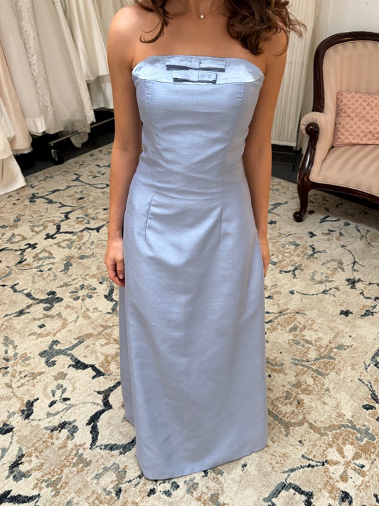 Vintage 90s blue strapless evening dress with bows