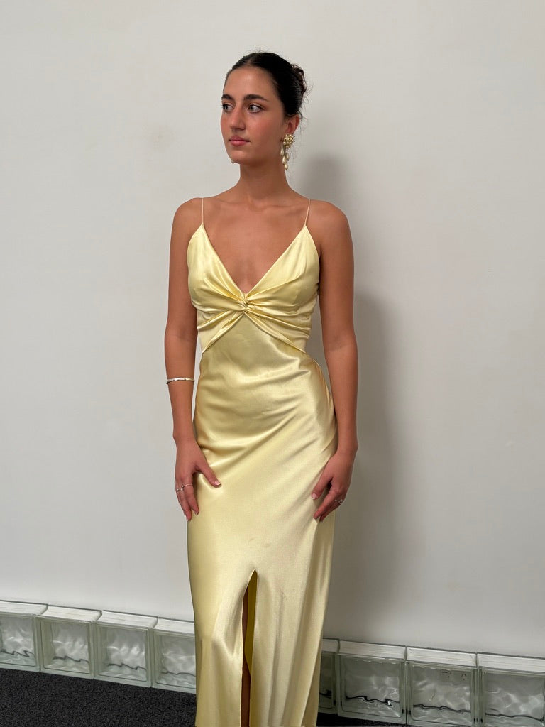 Vintage Y2K Ruth Tarvydas lemon satin twist gown