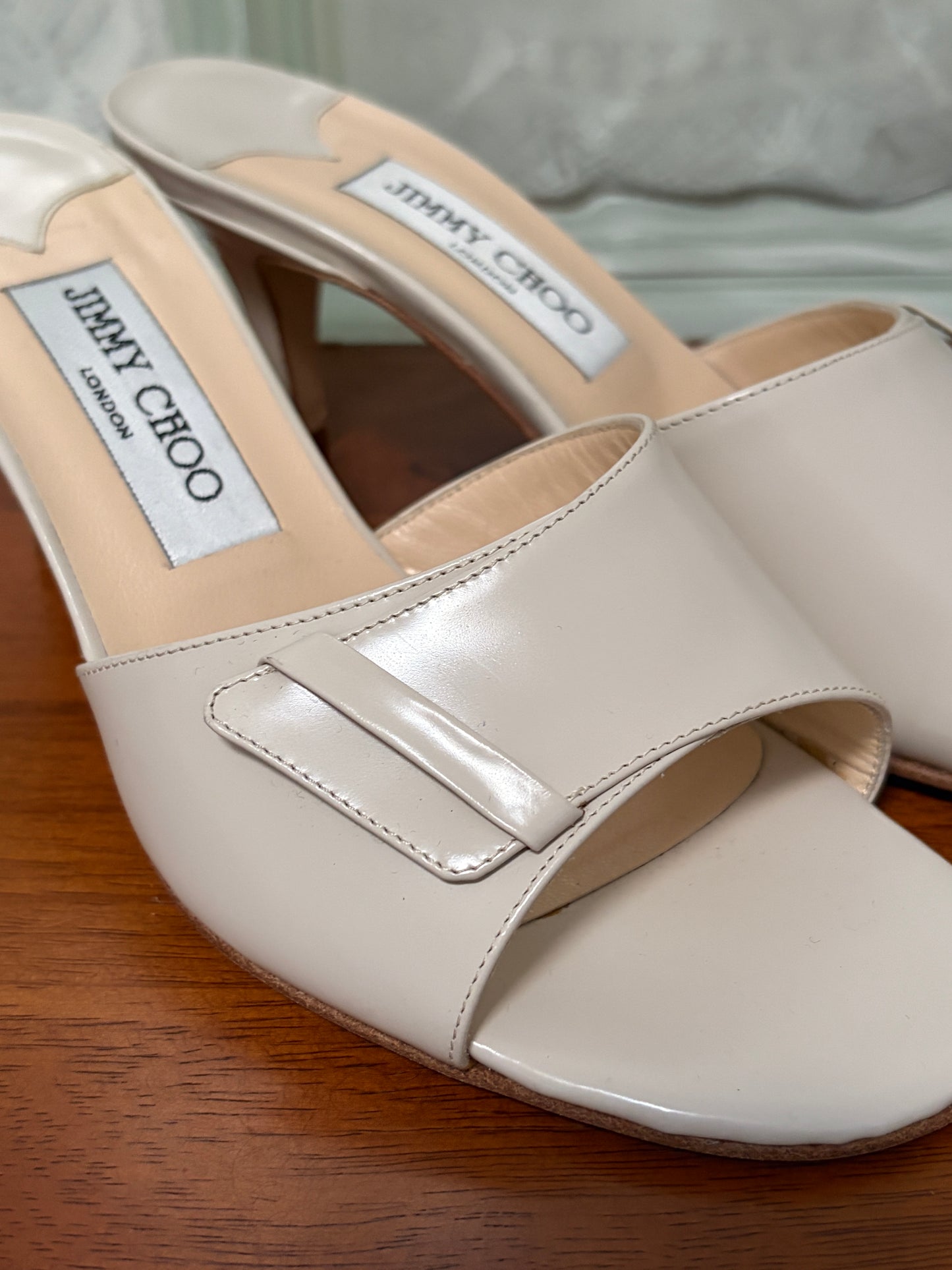 Vintage Jimmy Choo ivory leather open toe mules