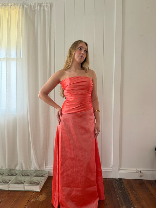 Vintage y2k coral strapless a-line evening dress