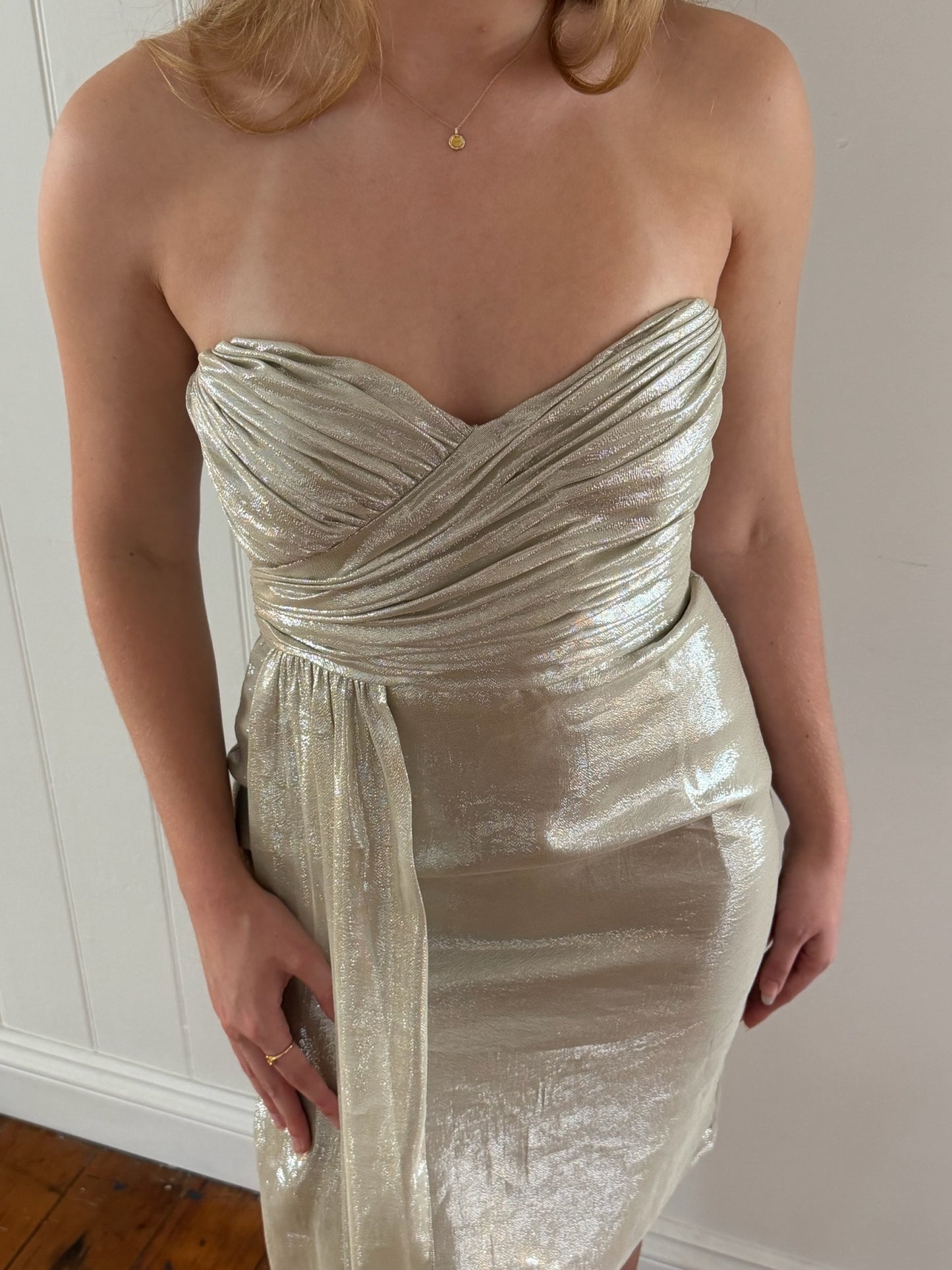 Vintage Y2K Vera Wang gold foiled silk mini dress