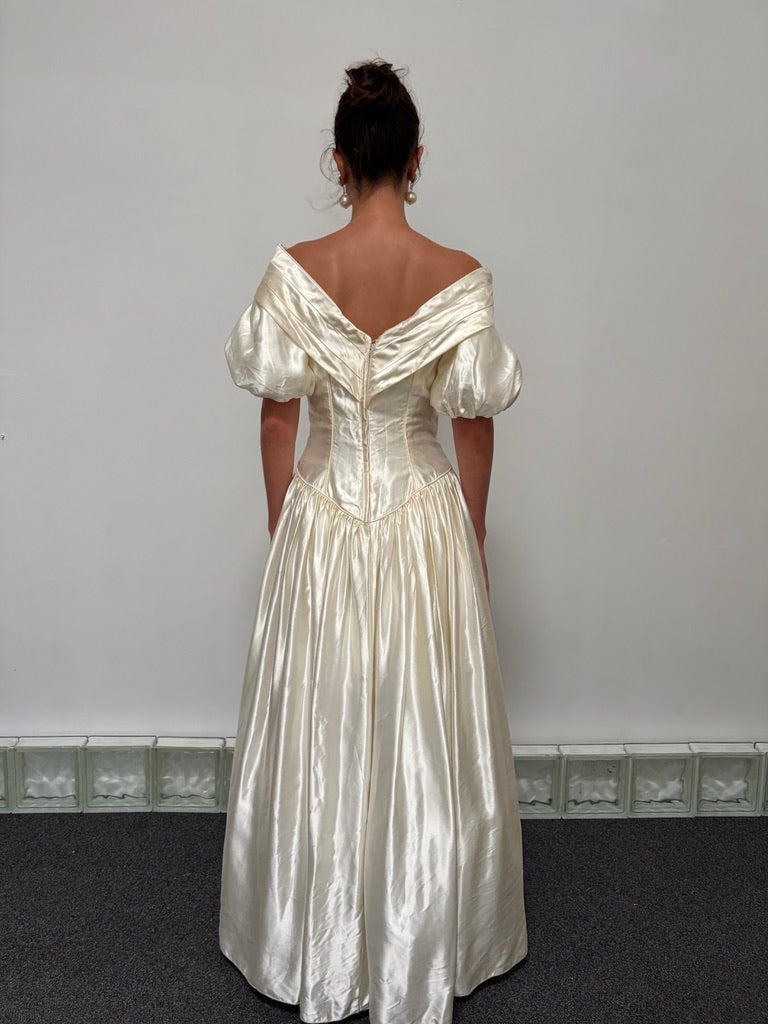 Vintage 90s cream satin basque waist princess wedding dress