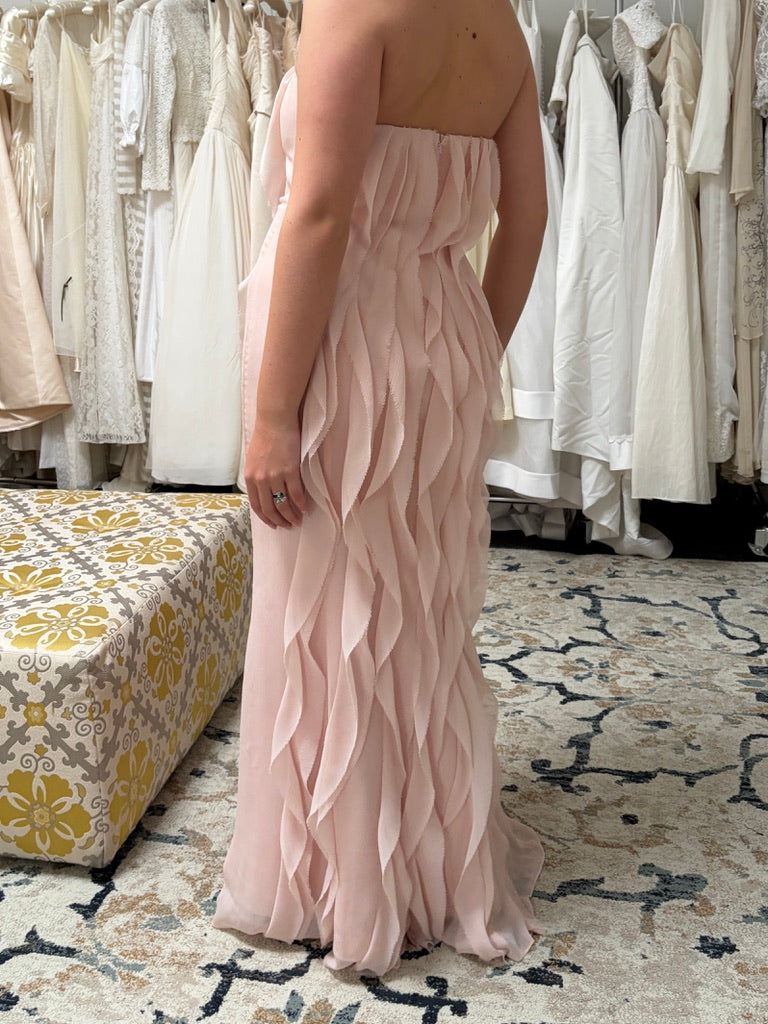 Vintage 00s Vera Wang pink cascading ruffle evening gown