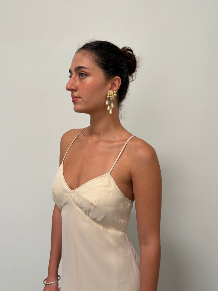 Vintage 80s beaded pearl chandelier statement stud earrings