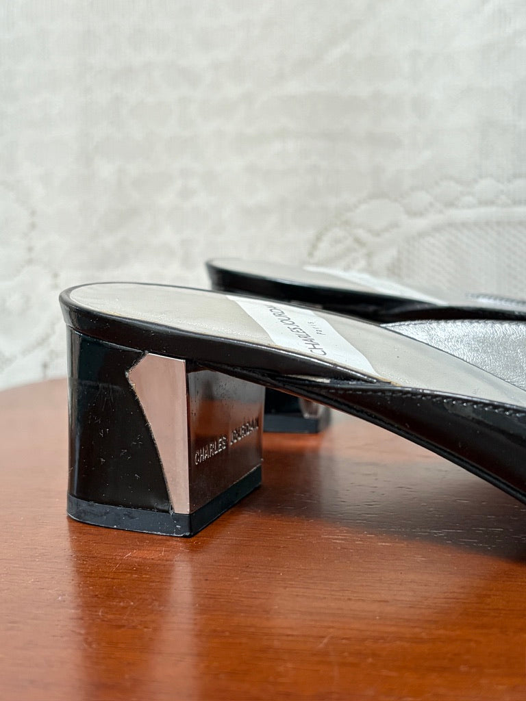Vintage Charles Jourdan black square toe mule with translucent sphere