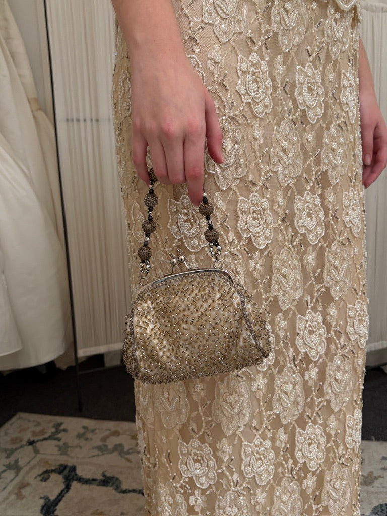 Vintage 00s silver beaded evening bag