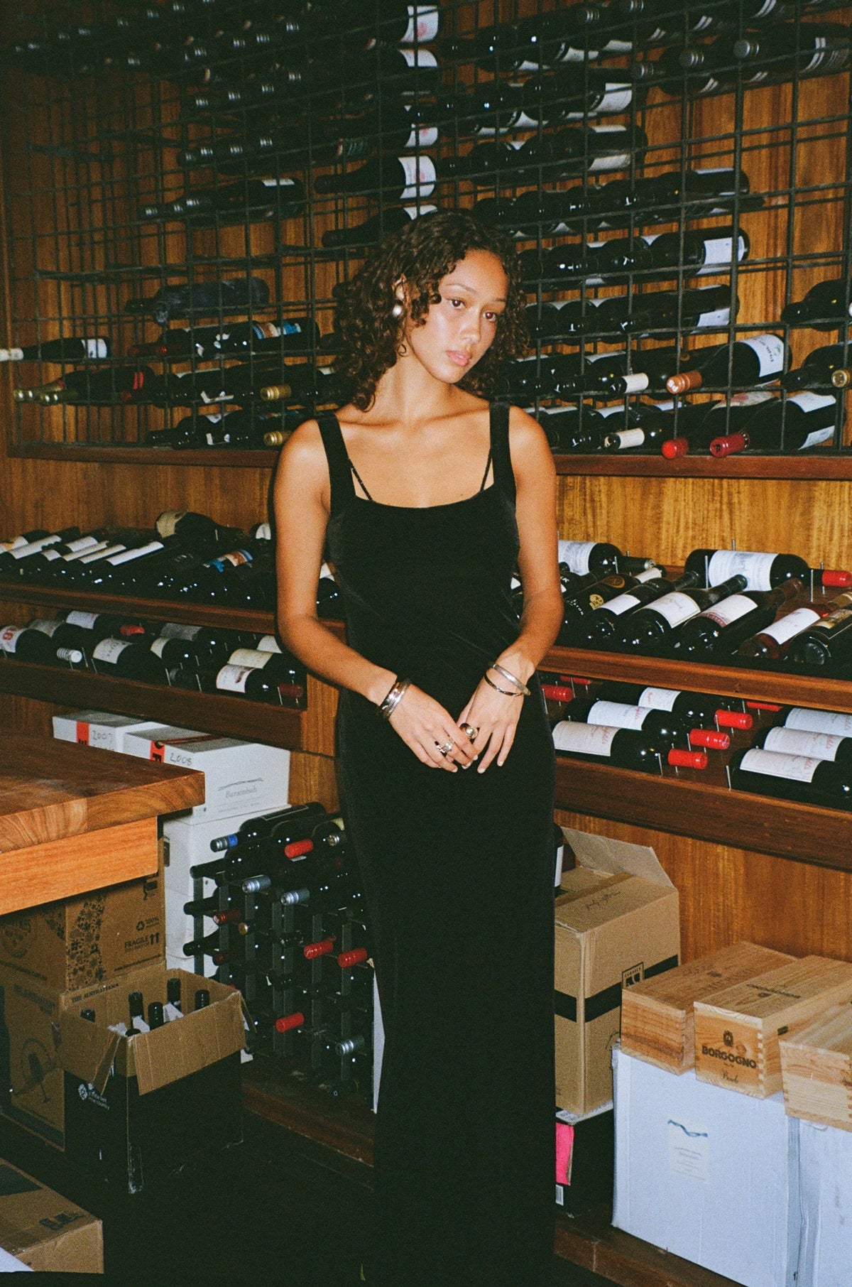 Vintage 90s black velvet maxi with open back and beaded details