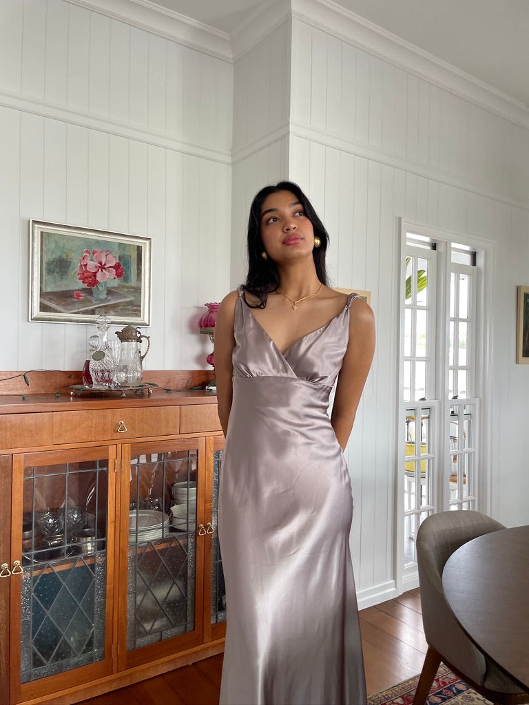 Vintage y2k  satin gown with draped back mocha