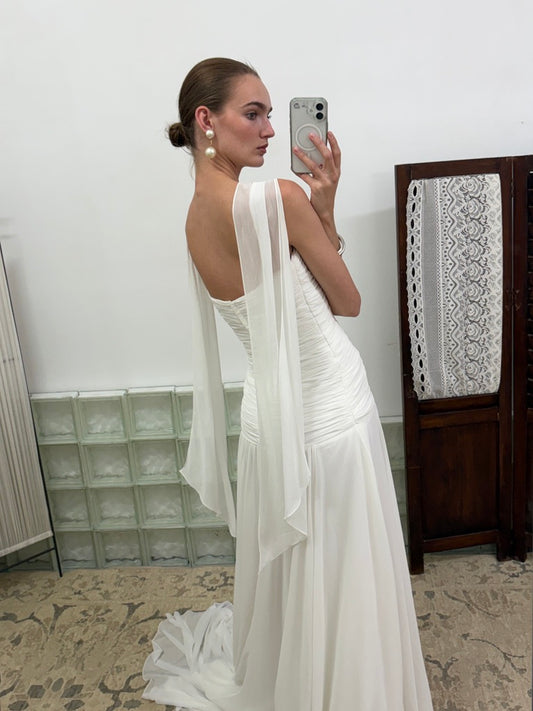 Vintage Y2K silk gathered bodice ivory wedding gown