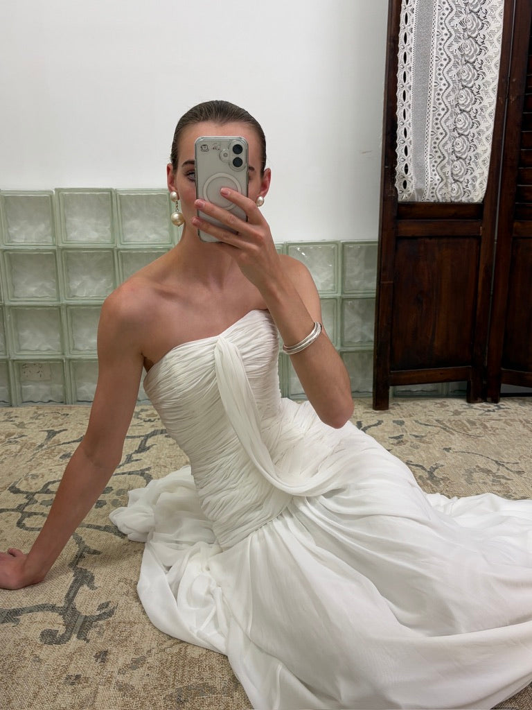 Vintage Y2K silk gathered bodice ivory wedding gown