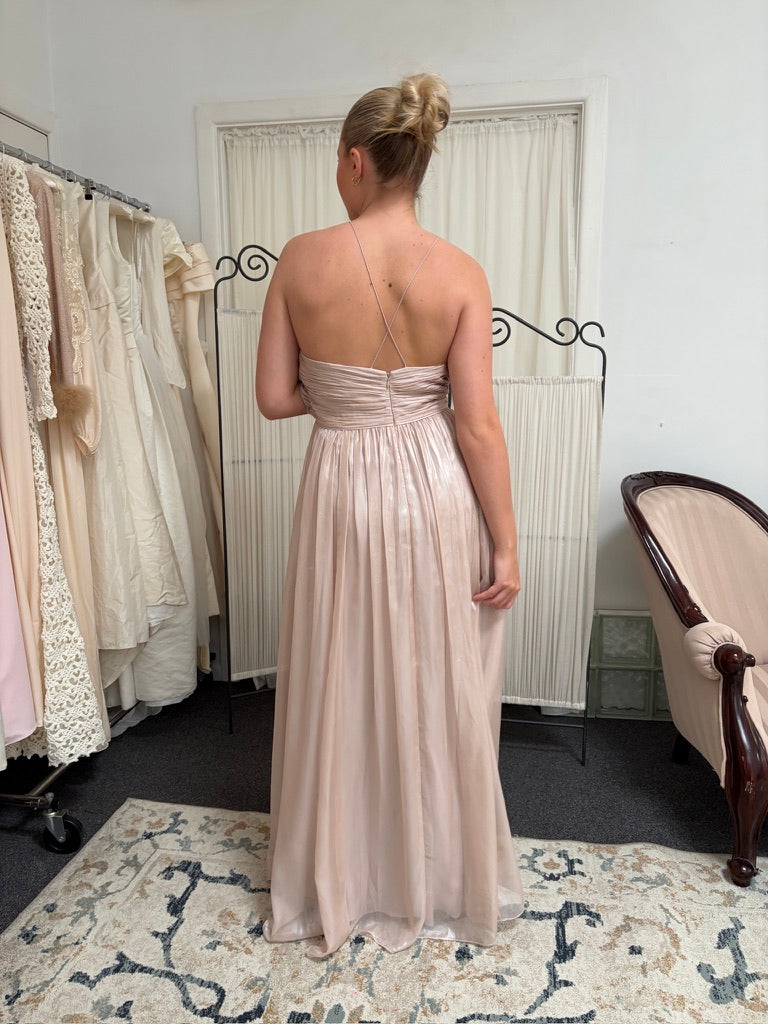 Vera Wang dusty pink shimmery pleated high neck gown