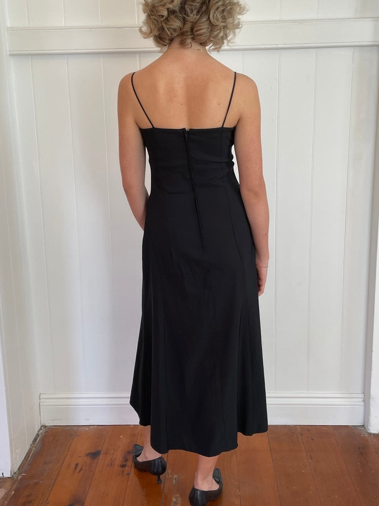 Vintage y2k black slip dress with rosette