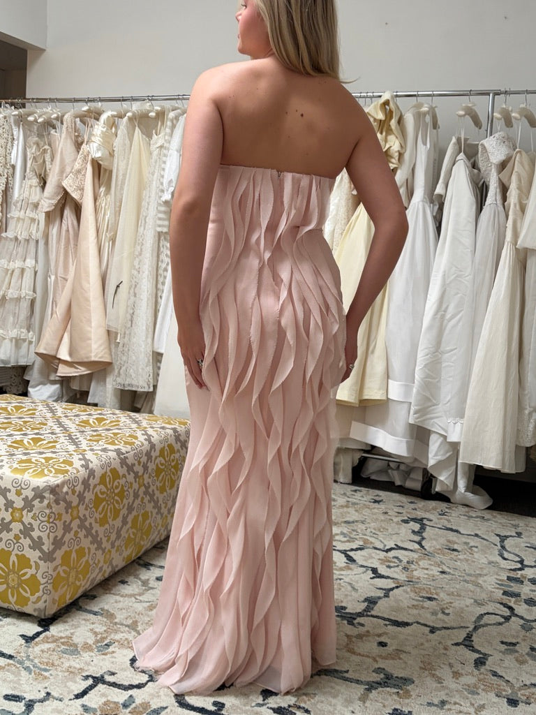 Vintage 00s Vera Wang pink cascading ruffle evening gown