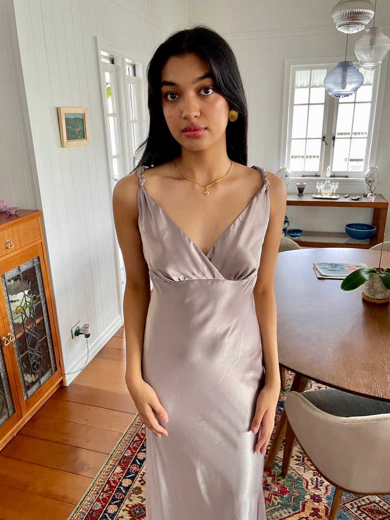 Vintage y2k  satin gown with draped back mocha