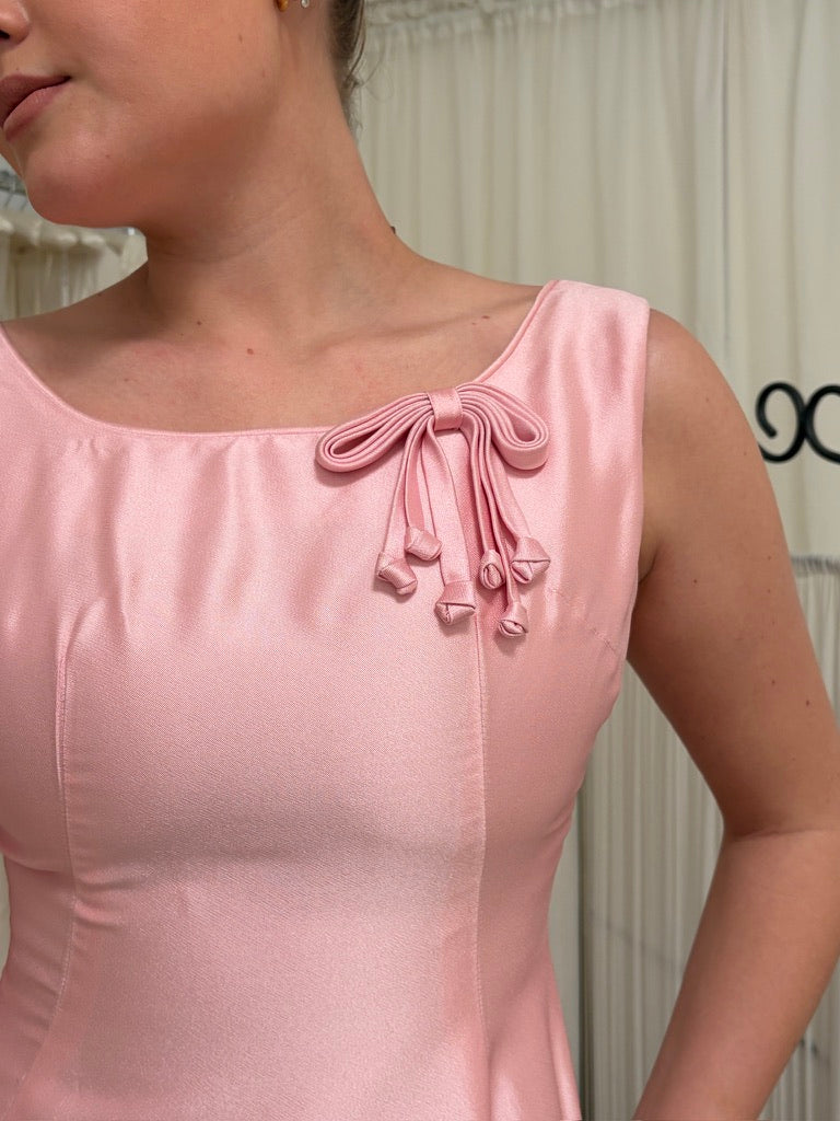 Vintage 60s candy pink tiered evening gown with bows