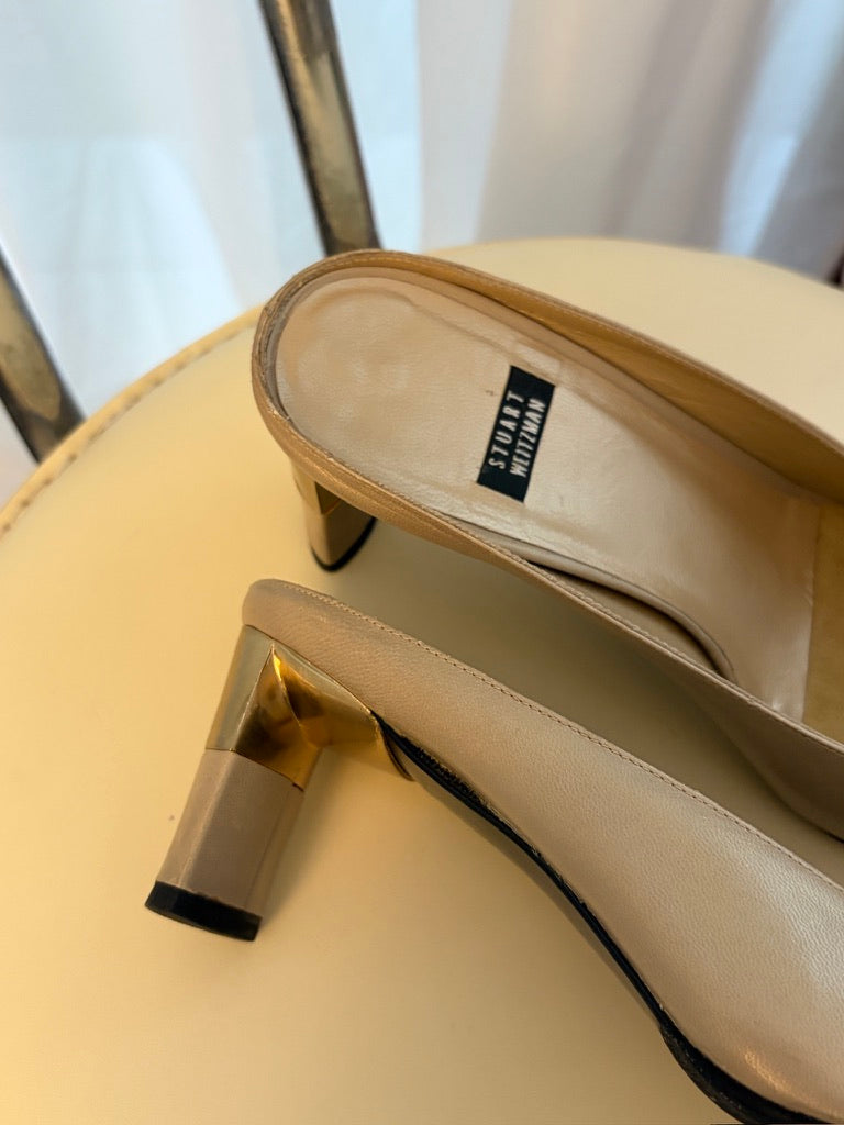 Vintage 90s Stuart Weitzman champgne square toe kitten heels
