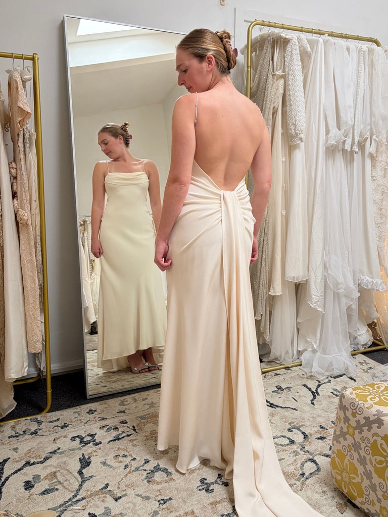 Vintage 00s Suzanne Neville silk backless wedding gown
