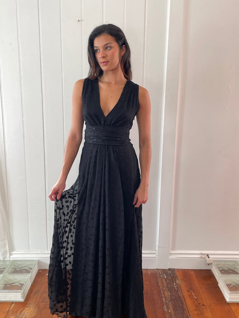 Vintage y2k black polka dot A-line maxi dress