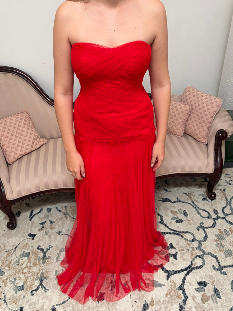 Vintage 00s Vera Wang red tulle drop waist evening dress