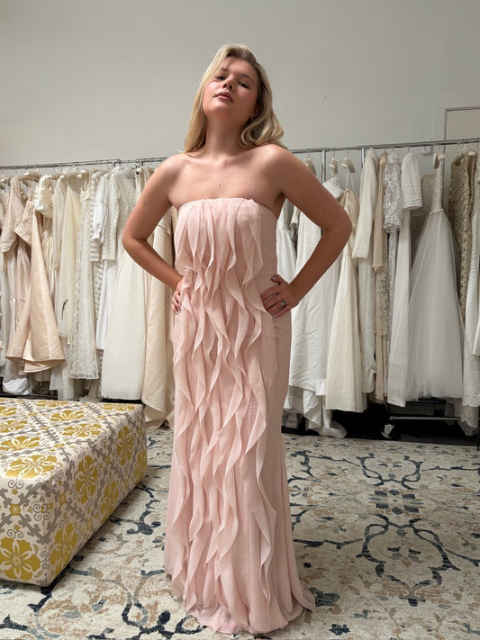 Vintage 00s Vera Wang pink cascading ruffle evening gown