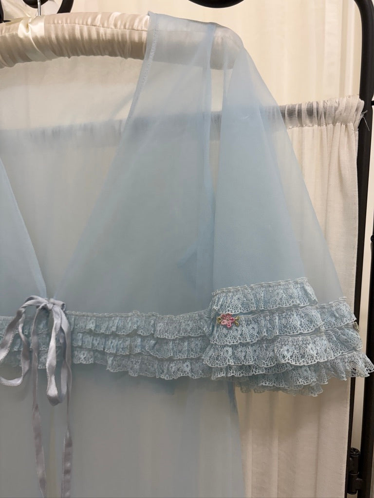 Vintage 50s ice blue sheer nylon slip dress and cape