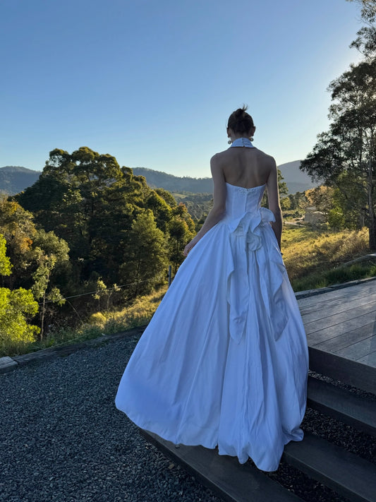 Vintage 90s taffeta basque waist halterneck gown