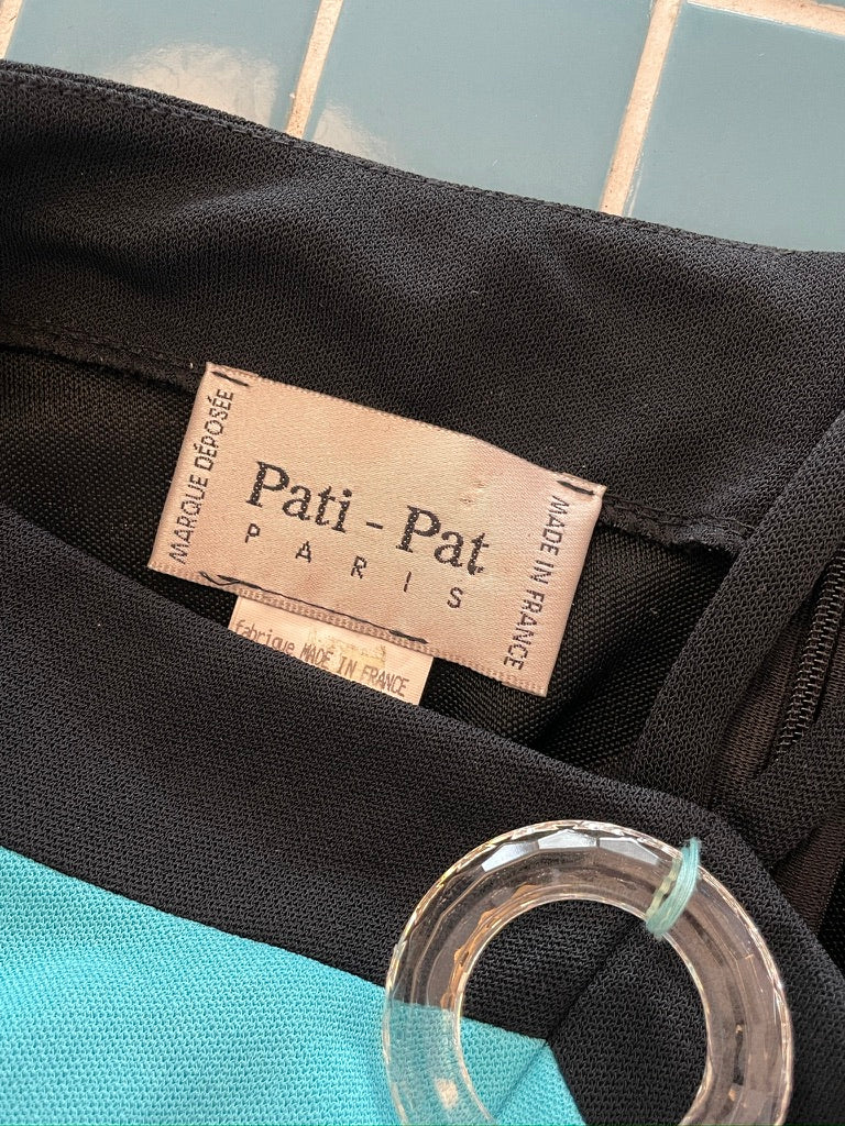 Vintage 90s Pati-Pat Paris black aqua halter neck maxi dress