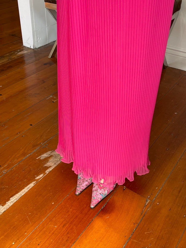 Vintage 60s Patou pink beaded sheath dress with bow