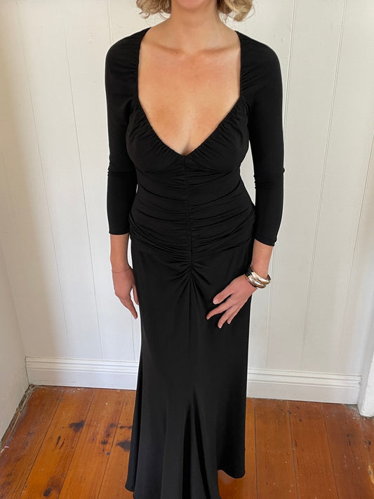 Vintage Y2K Vera Wang black ruched maxi dress