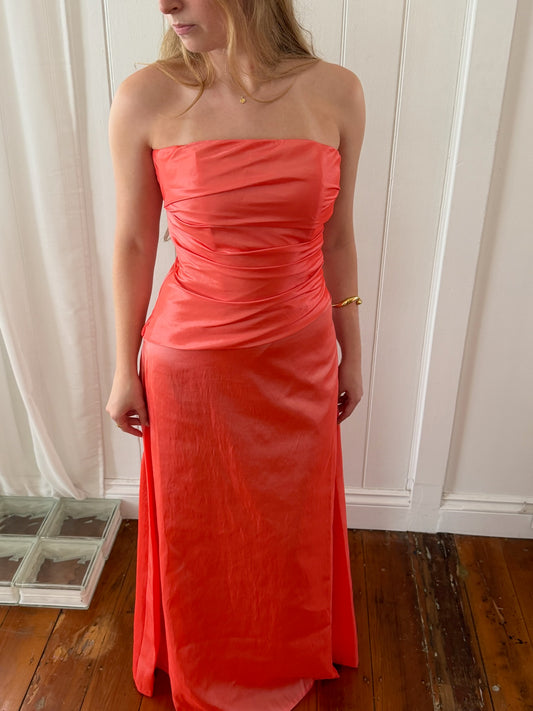 Vintage y2k coral strapless a-line evening dress