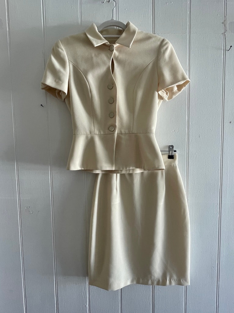 Vintage 80s cream skirt suit set