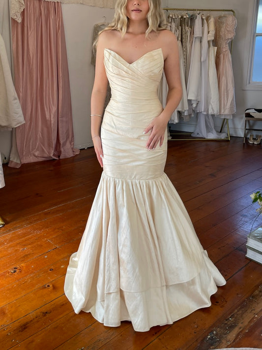 Vintage y2k raw silk champagne trumpet wedding gown